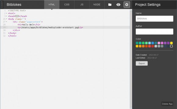 Coder: Projekt-Einstellungen