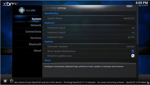 OpenELEC 3.2: Einrichtungs-Settings (Quelle: openelec.tv)