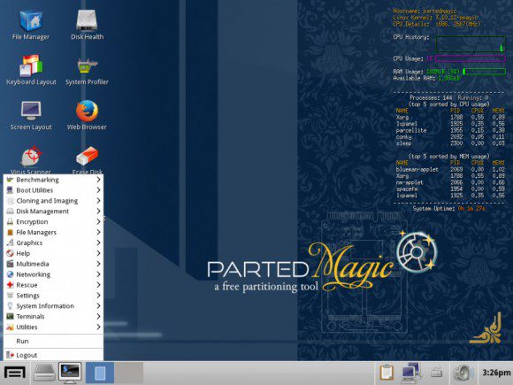 Parted Magic neues Panel-Menü