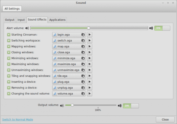 Screenshot-Cinnamon 2.0: Sound-Effekte - was für ein Glück (Quelle: linuxmint.com)