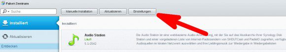 Synology: Paketzentrum -> Einstellungen