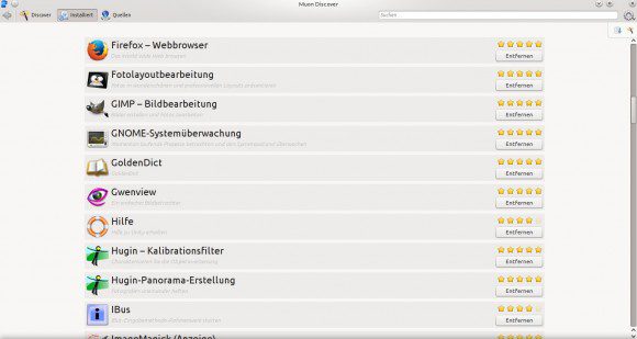 Muon DIscover: Installierte Anwendungen
