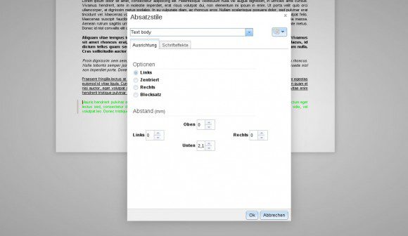 ownCloud Documents: Absatzstile - Ausrichtung