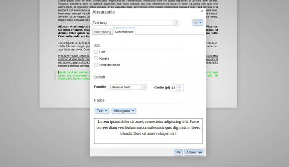 ownCloud Documents: Absatzstile - Schrifteffekte