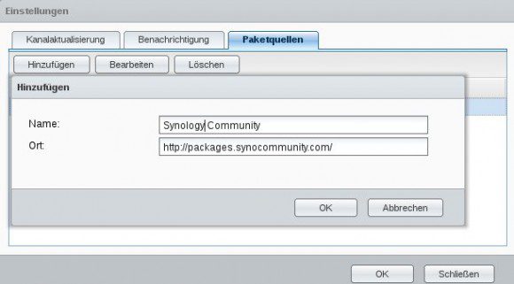 Synology: Paketzentrum -> Neue Quelle hinzufügen