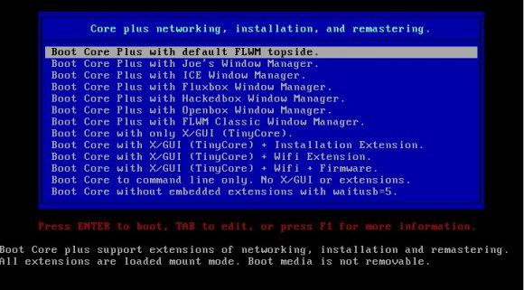 Tiny Core Linux: CorePlus - Bootscreen