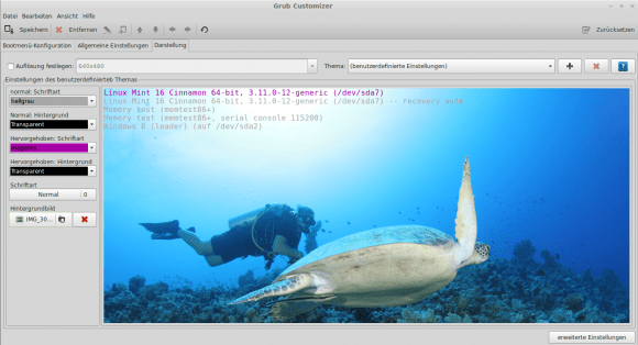 Grub Customizer: Hintergrundbild festlegen