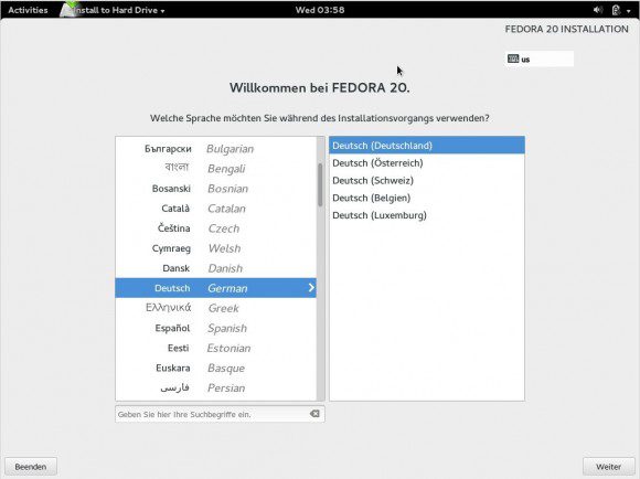 Fedora 20: Sprachwahl