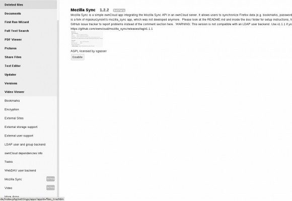Mozilla Sync in ownCloud aktivieren