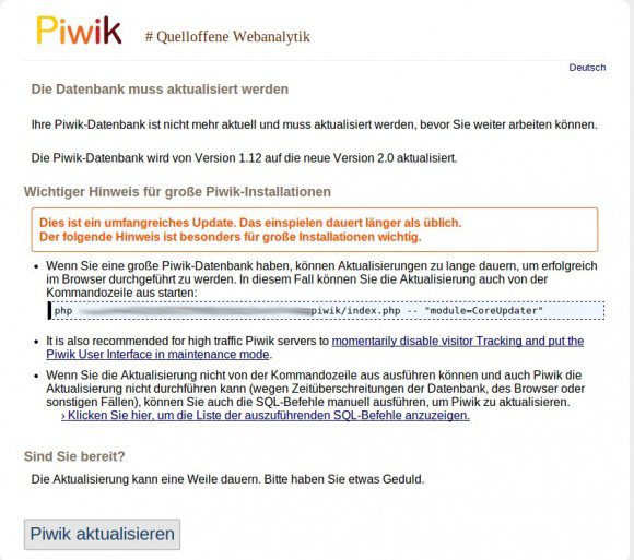 Update auf Piwik 2.0