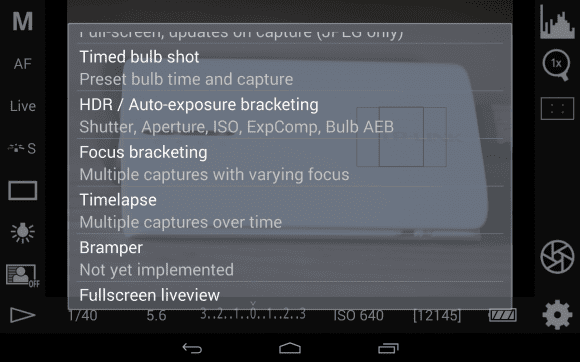 DSLR Controller: Optionen