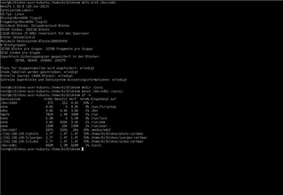 iSCSI: PArtition formatiert und gemountet