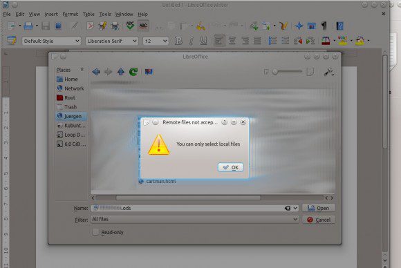 Kubuntu 14.04: LibreOffice - nur lokale Dateien