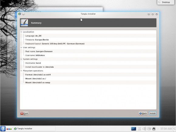 Tanglu 1.0 KDE: Installer - Übersicht