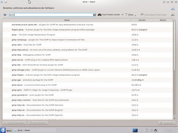 Tanglu 1.0 KDE: Apper - Suche nach GIMP