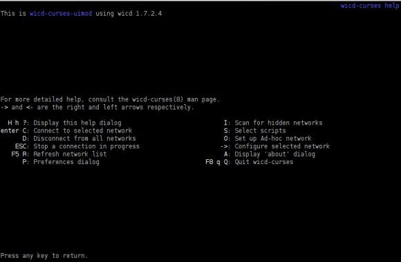 wicd-curses: Hilfe