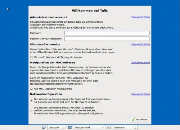 Tails: Weitere Optionen mit Mac-Spoofing