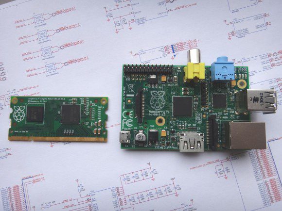 Compute Module links und Raspberry Pi rechts