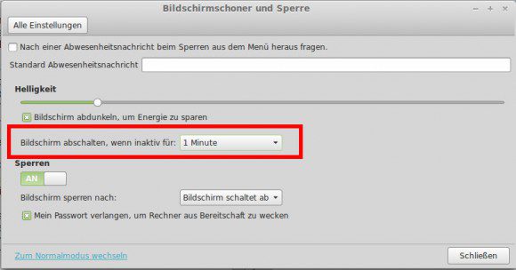 Bildschirm bei Inaktivität so schnell wie möglich abschalten