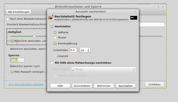 GIMP: Auswahl nachziehen -> Optionen