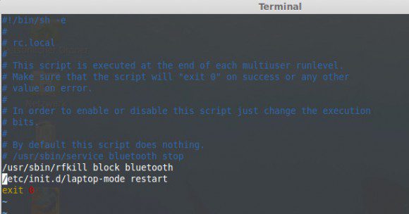 Bluetooth in rc.local komplett deaktivieren (laptop-mode ist weiter unten beschrieben00