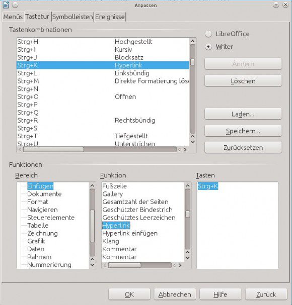 LibreOffice: Hyperlink mit Shortcut versehen