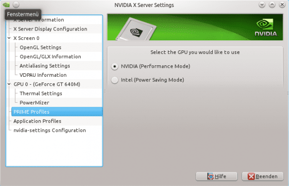 NVIDIA-Einstellungen: Prime