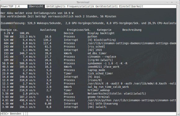 PowerTOP bei Standard-Einstellungen