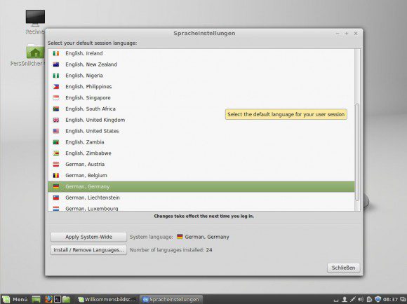 Linux Mint 17: Sprache