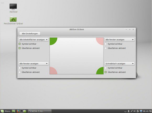 Linux Mint 17: aktive Ecken