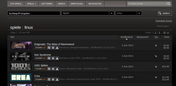 495 Linux-Spiele bei Steam