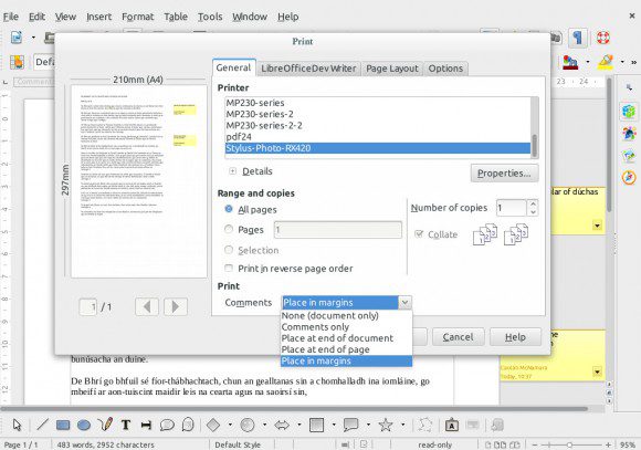 Kommentare drucken (Quelle: documentfoundation.org)