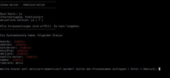 ionas-Server: Administrations-Konsole