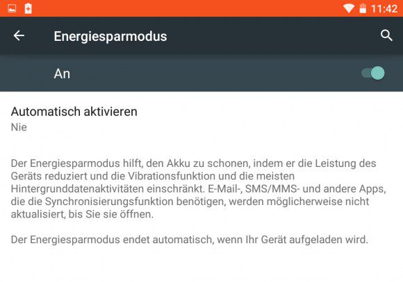 Android 5 "Lollipop": Energiesparmodus