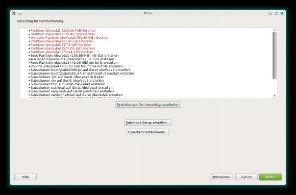 YaST übernimmt das Partitionieren