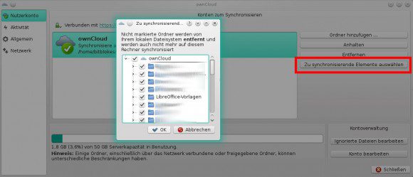 ownCloud Client 1.7.0: Zu synchronsierende Ordner selbst auswählen