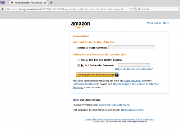 Amazon: Der eigentliche Phishing-Versuch