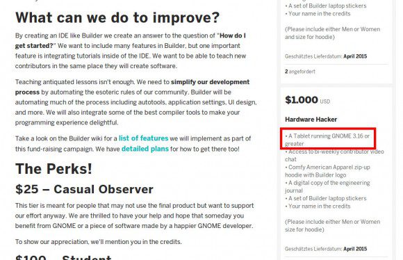 GNOME Builder: Ein Tablet mit GNOME 3.16 oder höher gibt es ab 1000 US-Dollar