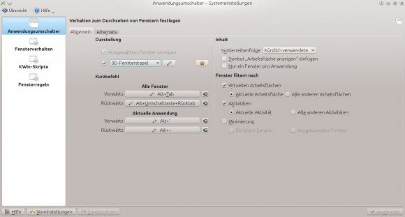 Kubuntu 14.04 Systemeinstellungen: Anwendungsumschalter
