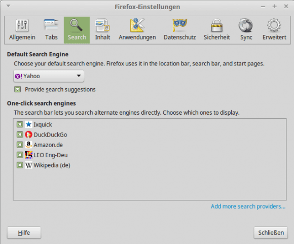 Yahoo! ist Standard-SUchmaschine unter Linux Mint