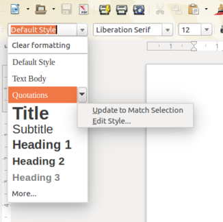 LibreOffice 4.4: Ausklappmenü Vorlage (Quelle: documentfoundation.org)