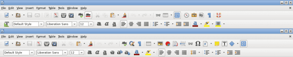 LibreOffice 4.4: Symbolleisten vorher (oben) und nachher (unten) (Quelle: documentfoundation.org)