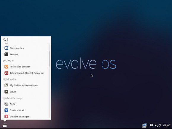 Evolve OS: Menü