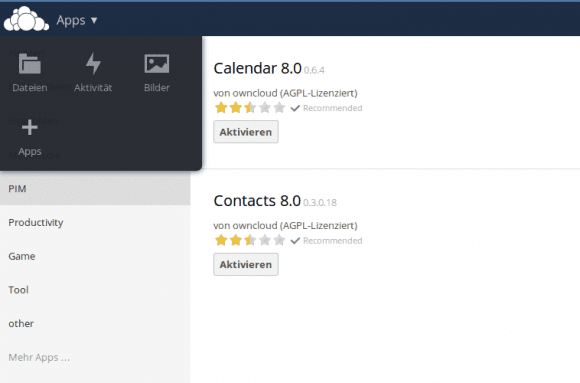 ownCloud 8 Server: Apps aktivieren