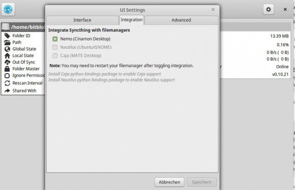 Syncthing GTK: Nemo ist mein Dateimanager unter Linux Mint 17.1