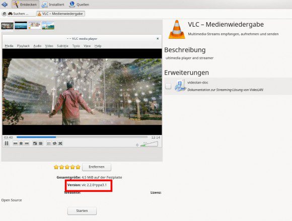 VLC 2.2: Nach Hinzufügen des PPA in Muon verfügbar