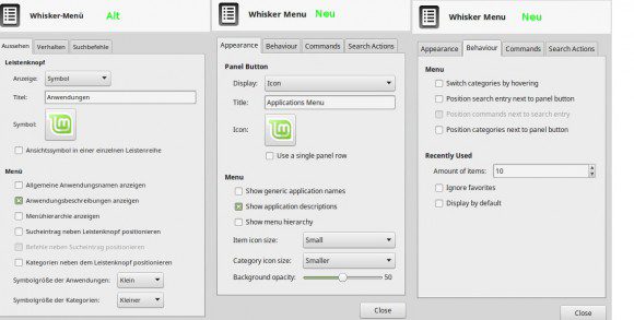 Whisker Menu: Alt und Neu