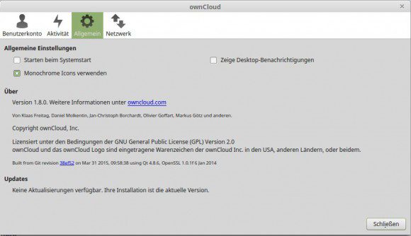 ownCloud Client 1.8.0 benimmt sich sehr schlecht