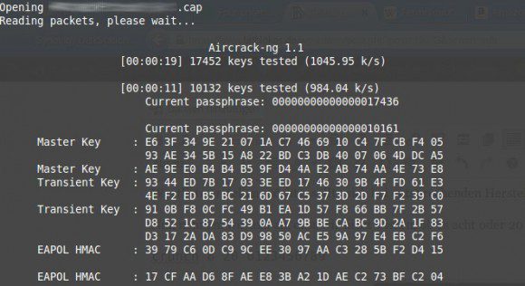 crunch mit aircrack-ng kombiniert auf die Fritz!Box losgelassen