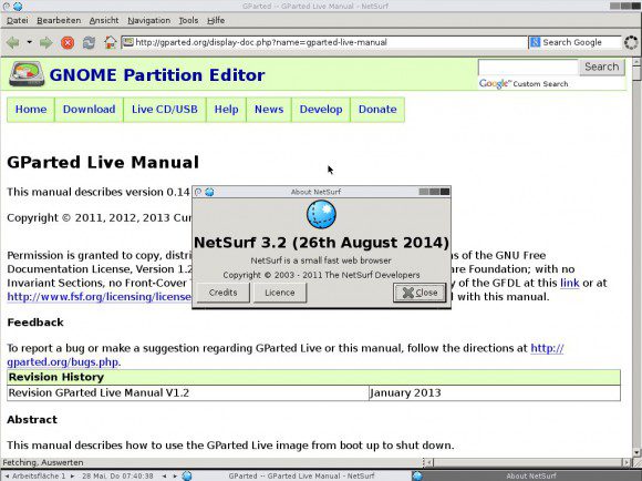 GParted Live 0.22: Netsurf
